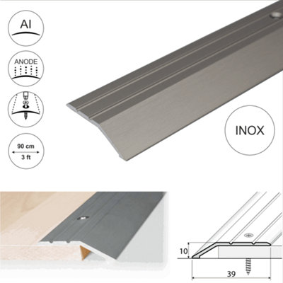A11 900mm x 40mm 2mm Anodised Aluminium Door Threshold Ramp Profile - Inox, 0.9m