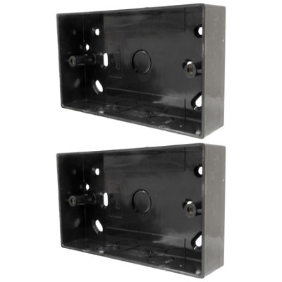 A1electrics 2 x Black Pattress Box Double 32mm PVC Surface 2 Gang with knockouts for 20mm Conduit and 25x16mm Mini Trunking