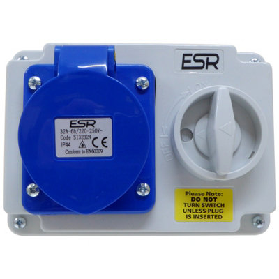 A1electrics 32 Amp Interlocked Socket and Plug 3 Pin 230v Blue