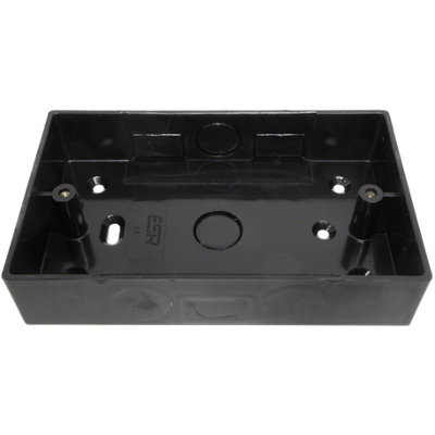 A1electrics Black Pattress Box Double 32mm PVC Surface 2 Gang with Lnockouts for 20mm Conduit and 25x16mm Mini Trunking