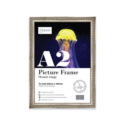 A2 Silver Ornate Picture Frame (59.4 x 42cm) Poster, Photo, Artwork, Gallery Wall or Print