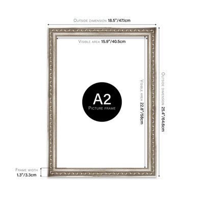 A2 Silver Ornate Picture Frame (59.4 x 42cm) Poster, Photo, Artwork, Gallery Wall or Print