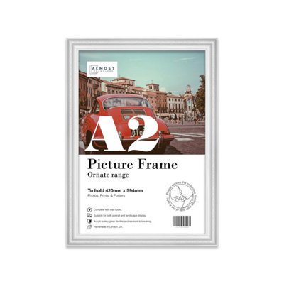 A2 White Ornate Picture Frame (59.4 x 42cm) Poster, Photo, Artwork, Gallery Wall or Print