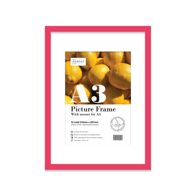 A3 Bright Pink Picture Frame With Mount for A4 (21 x 29.7cm -8.3 x 11 ...