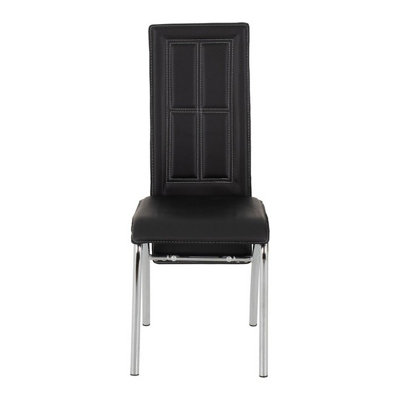 A3 Dining Chair (Pack of 2) - L54.5 x W41.5 x H98 cm - Black Faux Leather/Chrome