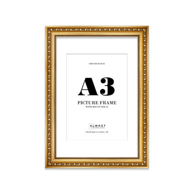 A3 Gold Ornate Picture Frame (42 x 29.7cm) With Mount for A4 Poster, Photo, Artwork, Gallery Wall or Print
