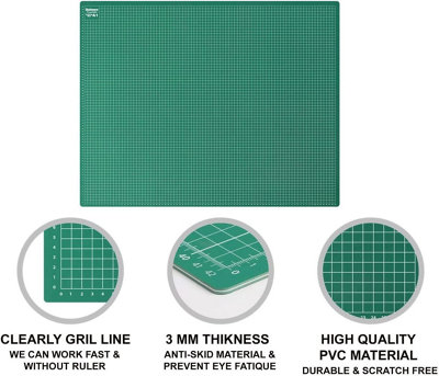 A3 Non-Slip Cutting Board with Surface for Arts & Crafts Easy Guided Line  Paper Card Fabric Plastic for Professional Cutting Green