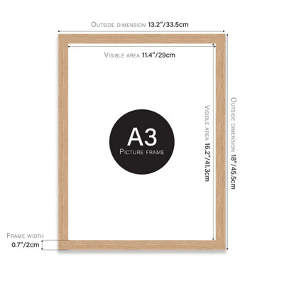 A3 Oak Picture Frame Fits A3 (29.7 x 42cm - 11.7 x 16.5in) Poster, Photo, Artwork, or Print.