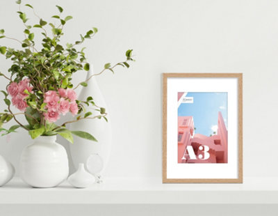 A3 Oak Picture Frame With Mount for A4 (21 x 29.7cm -8.3 x 11.7in) Poster, Photo, Artwork, or Print.