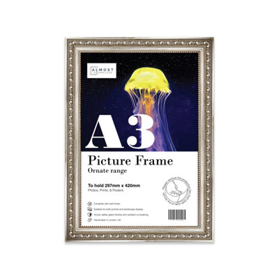 A3 Silver Ornate Picture Frame (42 x 29.7cm) Poster, Photo, Artwork, Gallery Wall or Print