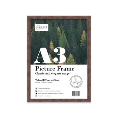 A3 Walnut Picture Frame Fits A3 (29.7 x 42cm - 11.7 x 16.5in) Poster, Photo, Artwork, or Print.