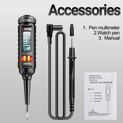 A3010 Pen Type Multimeter 4000 Counts, Digital Auto Range Tester with ...