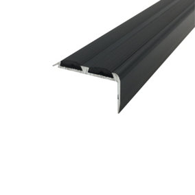 A37 36 x 20mm Anodised Aluminium Non Slip Rubber Stair Nosing Edge Trim With Inserts - Black With Black Rubber, 0.9m