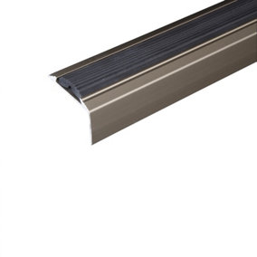 A38 46 x 30mm Anodised Aluminium Non Slip Rubber Stair Nosing Edge Trim - Champagne With Black Rubber, 0.9m
