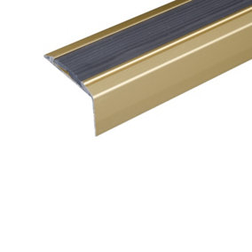 A38 46 x 30mm Anodised Aluminium Non Slip Rubber Stair Nosing Edge Trim - Gold With Black Rubber, 0.9m