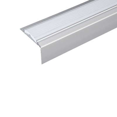 A38 46 x 30mm Anodised Aluminium Non Slip Rubber Stair Nosing Edge Trim - Silver With Grey Rubber, 0.9m