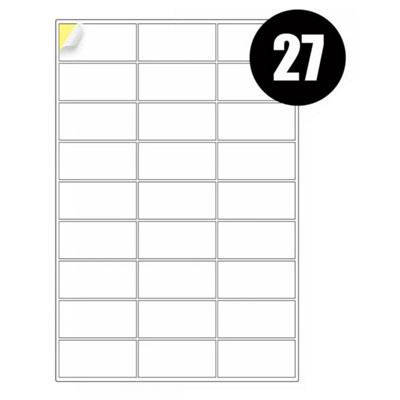 A4 Label Sheets 27 Labels Per Sheet 66 x 30mm - 100 Sheets