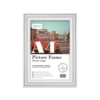 A4 White Ornate Picture Frame (29.7 x 21cm) Poster, Photo, Artwork, Gallery Wall or Print