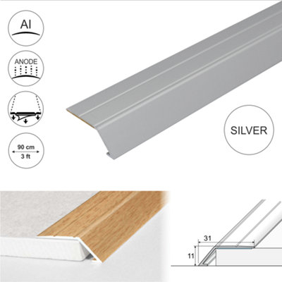 A45 31mm Anodised Aluminium Self Adhesive Door Threshold Ramp Profile - Silver, 0.9m