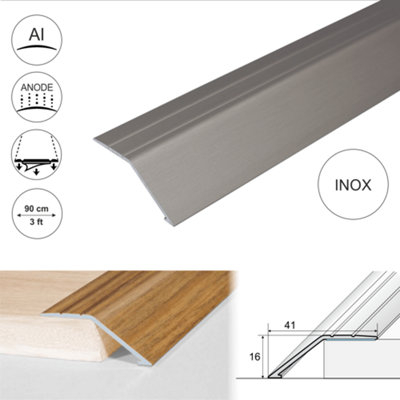 A47 41mm Anodised Aluminium Self Adhesive Door Threshold Ramp Profile - Inox, 0.9m