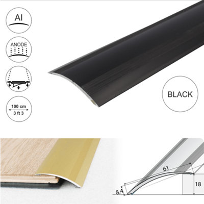 A49 61mm Anodised Aluminium Self Adhesive Door Threshold Ramp Profile - Black, 1.0m