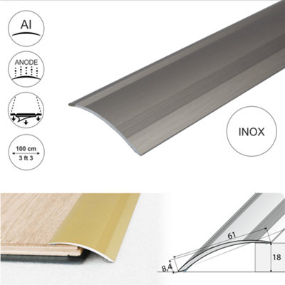 A49 61mm Anodised Aluminium Self Adhesive Door Threshold Ramp Profile - Inox, 1.0m