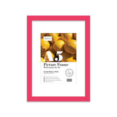 A5 Bright Pink Picture Frame With Mount for A6 (10.5 x 14.8cm - 4.1 x 5.8in) Poster, Photo, Artwork, or Print.