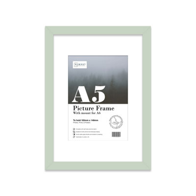 A5 Mint Green Picture Frame With Mount for A6 (10.5 x 14.8cm - 4.1 x 5.8in) Poster, Photo, Artwork, or Print.