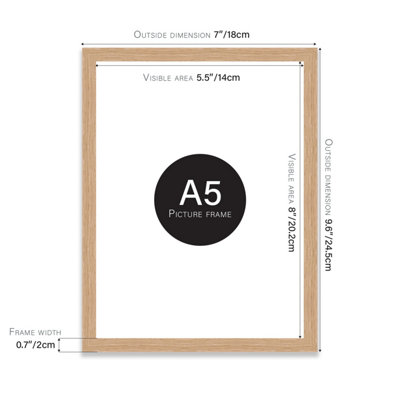 A5 Oak Picture Frame Fits A5 (14.8 x 21cm - 5.8 x 8.3in) Poster, Photo, Artwork, or Print.