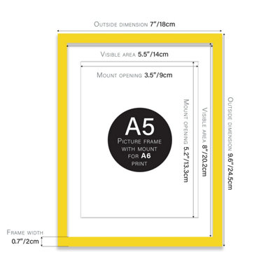 A5 Yellow Picture Frame With Mount for A6 x x