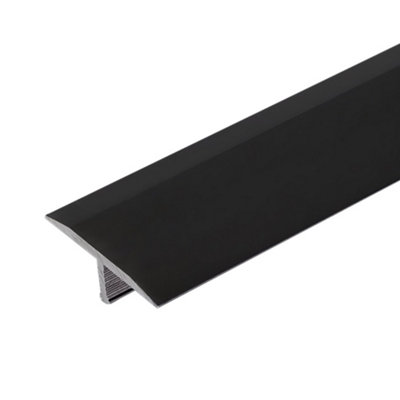 A54 13mm Anodised Aluminium Threshold Trim T Bar Transition Strip For Tiles - Black, 1.0m