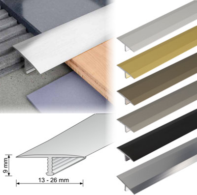 A54 13mm Anodised Aluminium Threshold Trim T Bar Transition Strip For Tiles - Silver, 1.0m