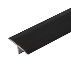 A55 18mm Anodised Aluminium Threshold Trim T Bar Transition Strip For Tiles - Black, 1.0m