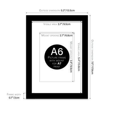 A6 Black Frame With Mount for A7 Pictures 20mm Thin Edge Portrait and ...
