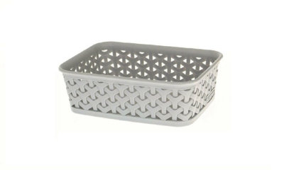 A6 Grey Rattan Effect Storage Basket Tray Small Desk Tidy Office