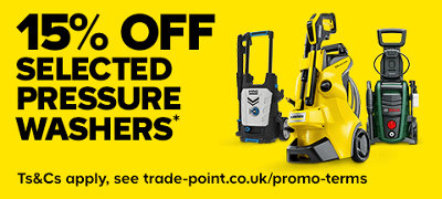 15% off selected pressure washers. Click to shop this offer. For terms and conditions go to tradepoint.co.uk/promo-terms.