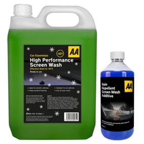 AA Rain Repellent Screenwash Additive 500ml & High Performance Screenwash 5L - Effective down to -10 (Green)