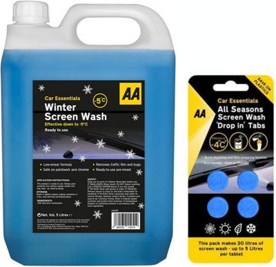 AA Winter Screenwash 5L - Effective Down to -5, With 4 x All Seasons Screenwash Tablets - Effective Down to -4