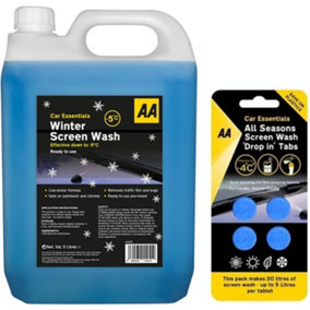 AA Winter Screenwash 5L - Effective Down to -5, With 4 x All Seasons Screenwash Tablets - Effective Down to -4