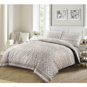 Aaliyah Lace Effect Duvet Cover Set Silver Bedding