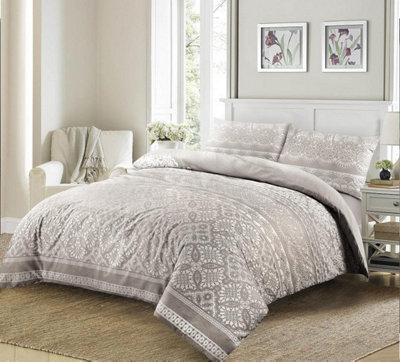 Aaliyah Lace Effect Duvet Cover Set Silver Bedding