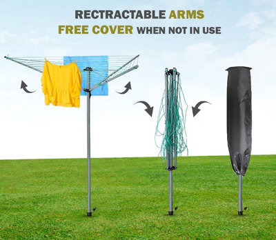 AAMEN 3 Arm Rotary Clothes Airer 30M PVC Coated Rotary Washing Line Airer DIY at B Q