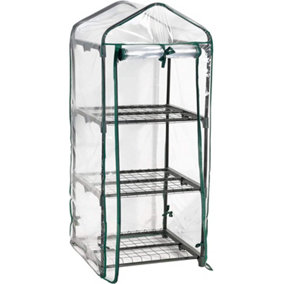 AAMEN 3 Tier Mini Greenhouse Cold Frame PVC Plastic Outdoor Garden Steel Frame on Wheels