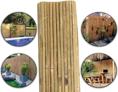 AAMEN Garden Natural Bamboo Garden Fence Covering, Outdoor Privacy Slat ...