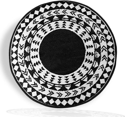 AAMEN Garden Portable Plastic Outdoor Round Rug - Black