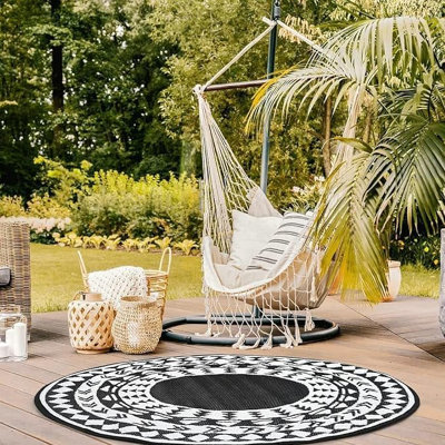 AAMEN Garden Portable Plastic Outdoor Round Rug - Black