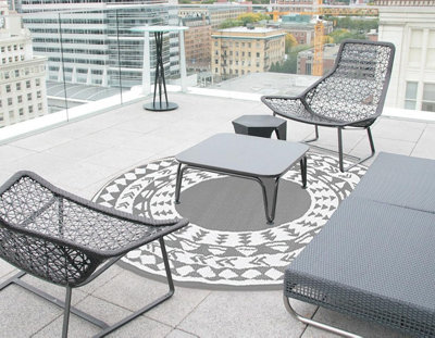 AAMEN Garden Portable Plastic Outdoor Round Rug - Grey