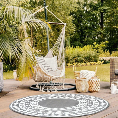 AAMEN Garden Portable Plastic Outdoor Round Rug - Grey