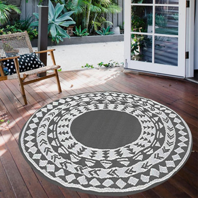 AAMEN Garden Portable Plastic Outdoor Round Rug - Grey