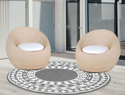AAMEN Garden Portable Plastic Outdoor Round Rug - Grey
